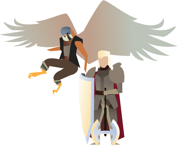 Wren & Avo - The inseparable "Winged Couple" (Aarakocra Bard & Aasimar Paladin)