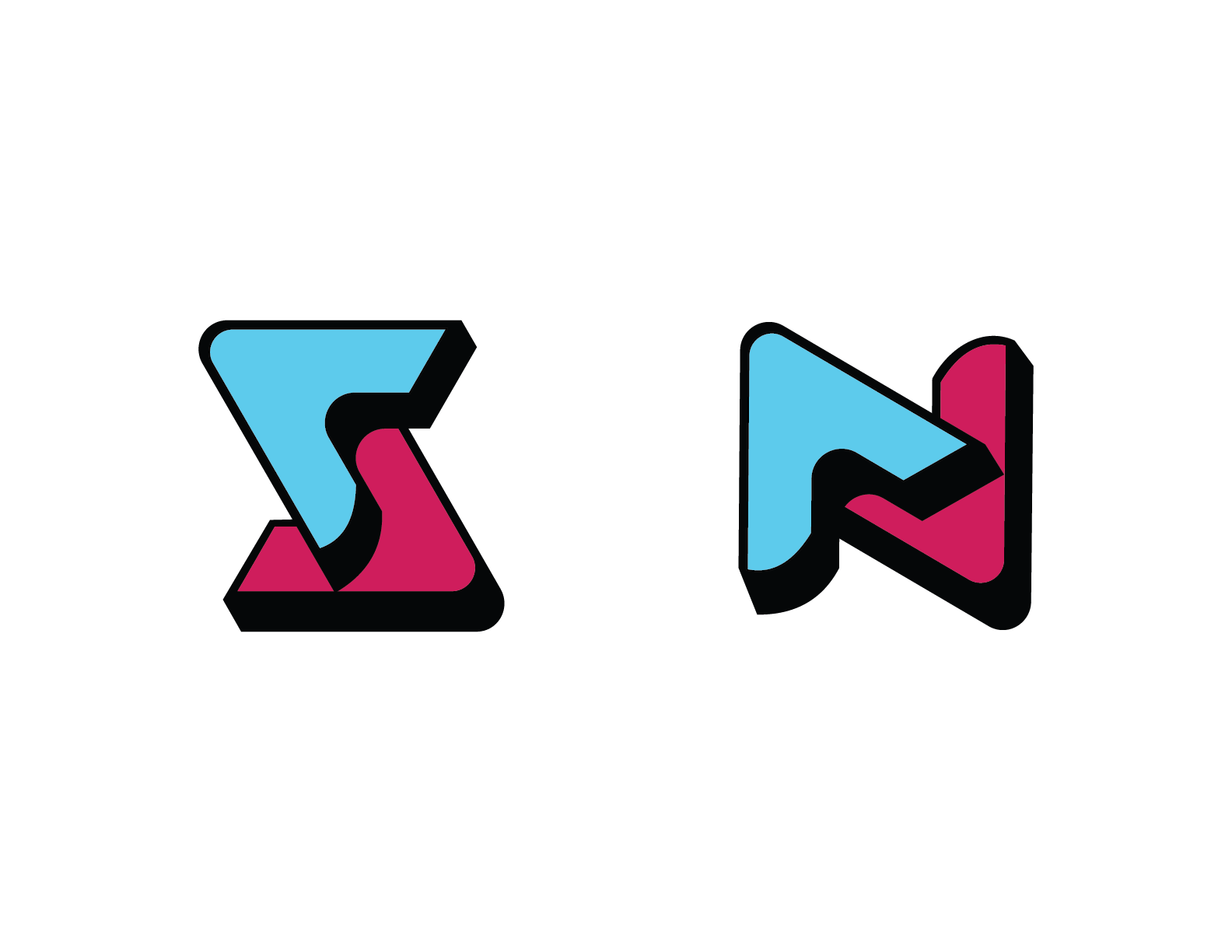 Logo construction: two carets forming S and N
