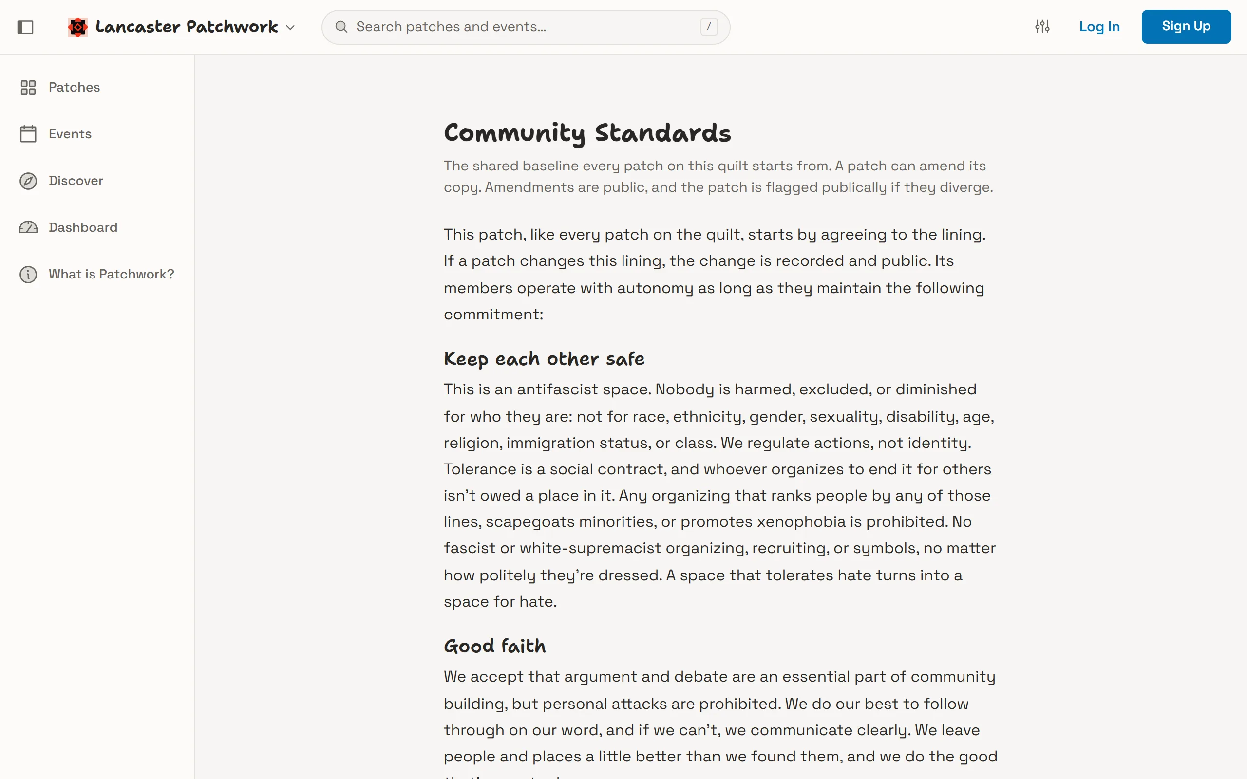 Every patch on the quilt starts by reviewing and agreeing to the community standards.