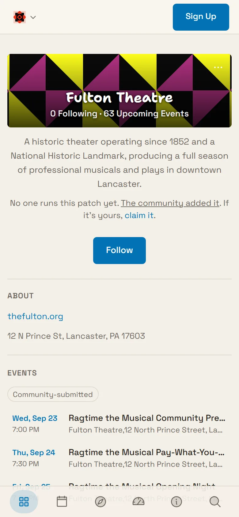The same patch page on a phone. The cover art is shorter and the sections stack in one column.