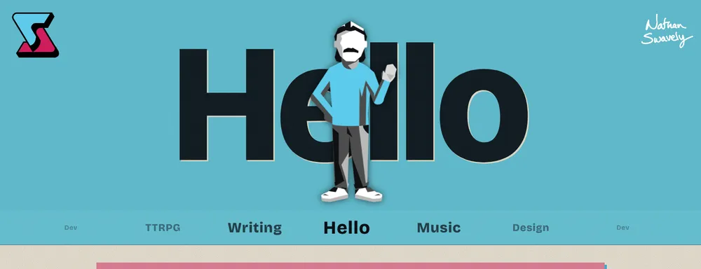 This site's hero, showing the illustrated Hello persona over the display word and the persona carousel beneath